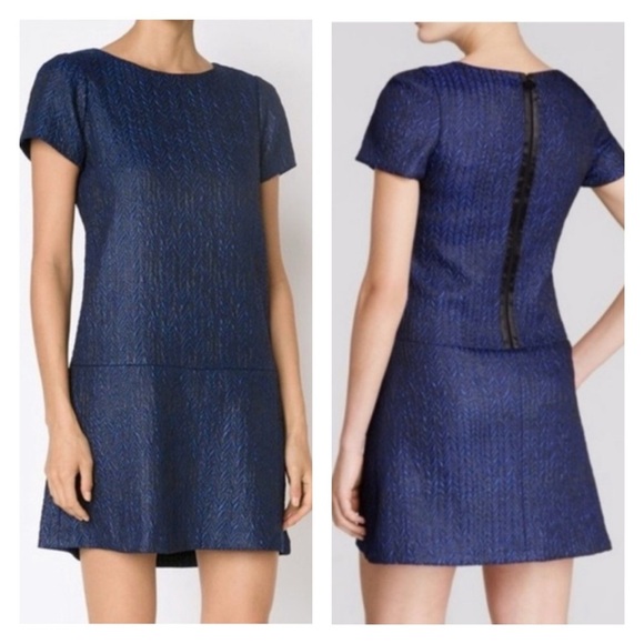 Alice + Olivia Dresses & Skirts - Alice & Olivia Dress Women's 6 Liv Blue Herringbone Jacquard Drop Waist Party